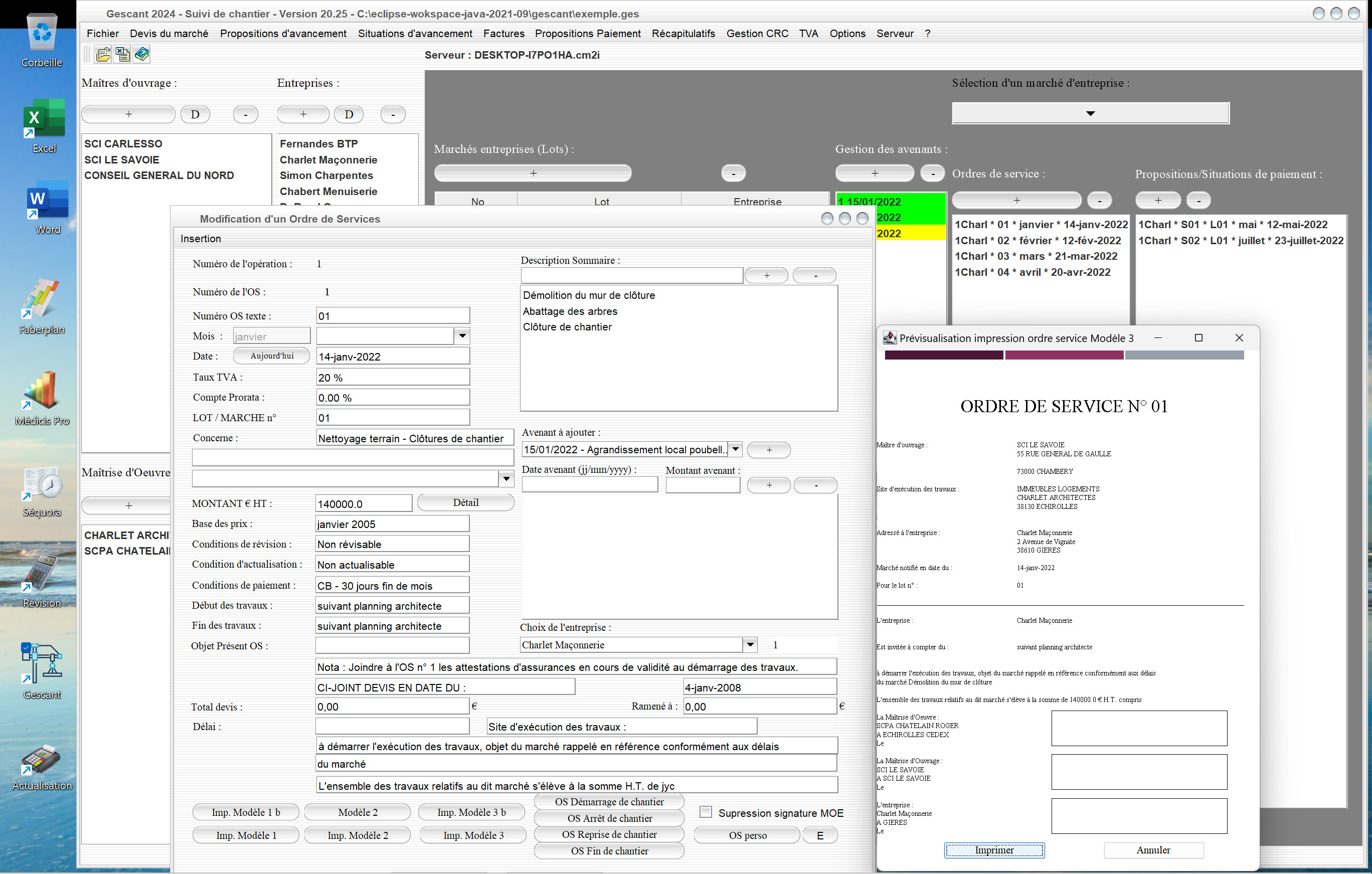 amélioration de plusieurs ordres de service su logiciel de suivi de chantier Gescant Mac et PC v20.25