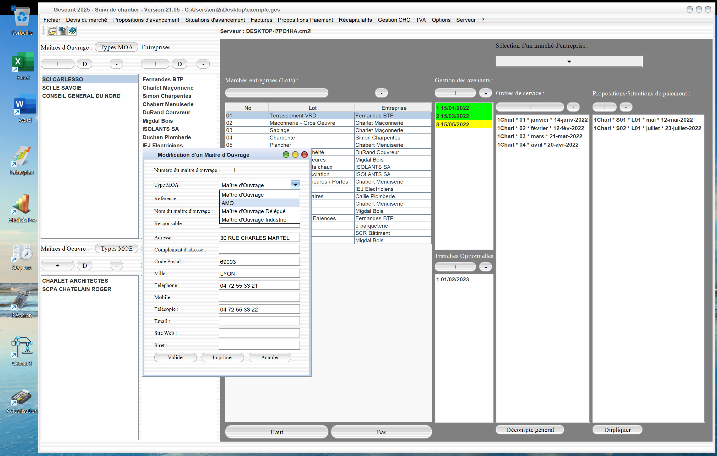 nouvelle possibilité de définition d'un type de MOA pour chaque MOA dans le logiciel de suivi de chantier Gescant Mac et PC v21.05