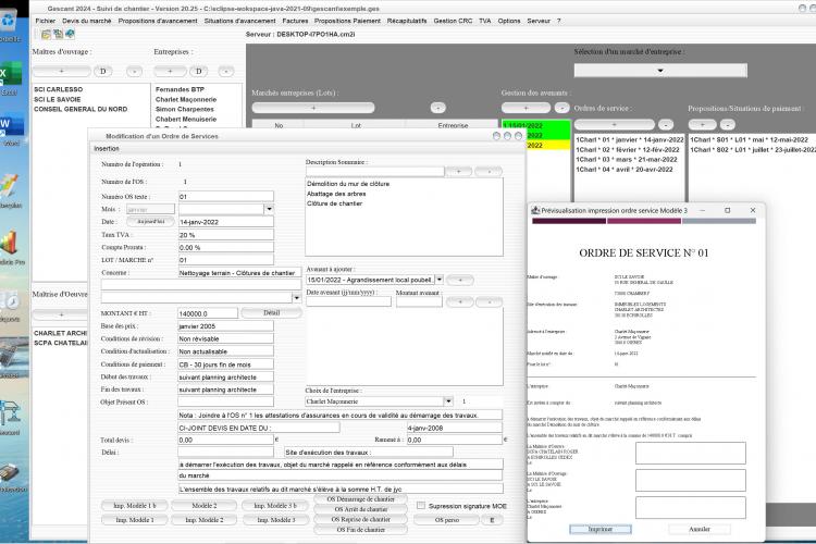 amélioration de plusieurs ordres de service su logiciel de suivi de chantier Gescant Mac et PC v20.25
