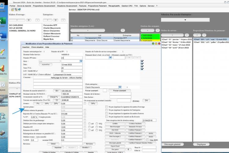 nouvelle gestion des primes sur les situations sur le logiciel de suivi de chantier Gescant Mac et PC v20.25