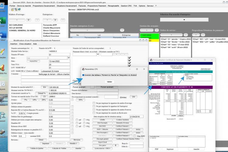 nouvelle possibilité d'inversion des tableaux du certificat de paiemenouvelle possibilité d'inversion des tableaux du certificat de paiement n3 du logiciel de suivi de chantier Gescant Mac et PC v20.25nt n3 du logiciel de suivi de chantier Gescant Mac et PC v20.25