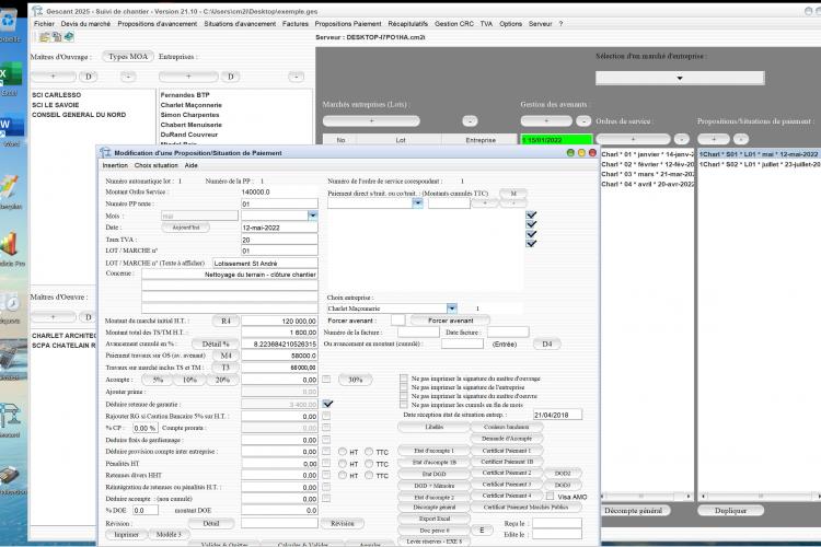 Capture du logiciel Gescant Mac et PC version 21.10 montrant l’amélioration de l’édition des situations pour le suivi de chantier en maîtrise d’œuvre
