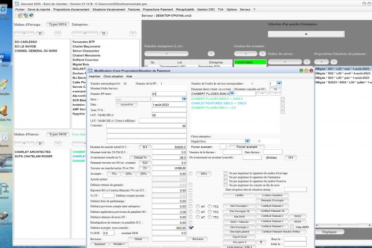 Capture du logiciel Gescant Mac et PC version 21.12 montrant l’amélioration de l’autoliquidation de la TVA pour les sous-traitants dans le suivi de chantier en maîtrise d’œuvre