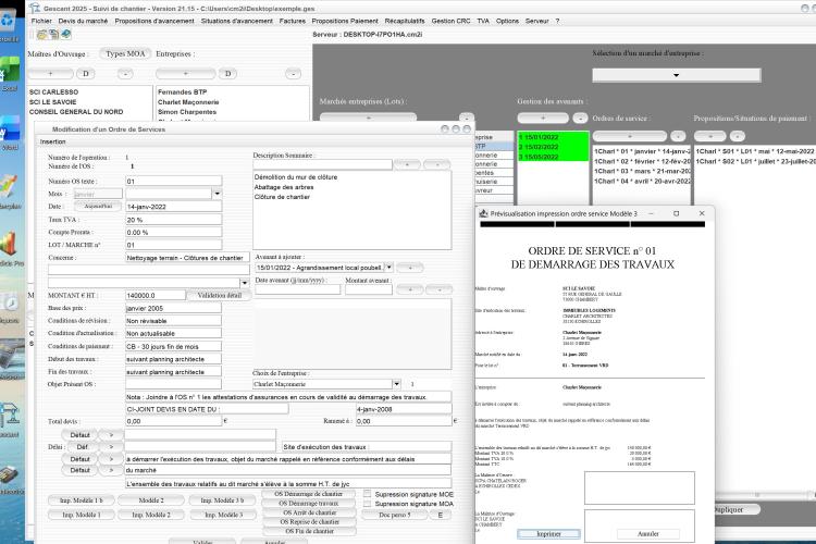 Capture d'écran de la fonctionnalité d'amélioration mode multi tva ordres de service de suivi de chantier dans le logiciel de maîtrise d'œuvre pour Mac et PC, version v2115, destiné aux architectes et professionnels de la maîtrise d'œuvre