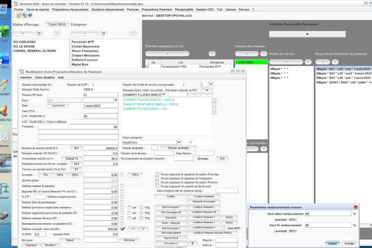 Capture d'écran de la fonctionnalité de nouveau calcul automatique du montant remboursement avance de suivi de chantier dans le logiciel de maîtrise d'œuvre pour Mac et PC, version v2115, destiné aux architectes et professionnels de la maîtrise d'œuvre