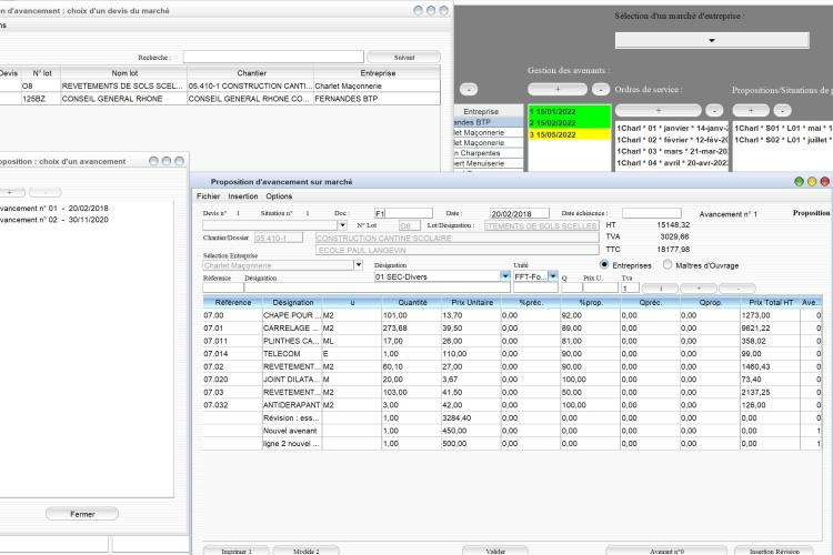 Capture d'écran de la nouvelle gestion des quantités réalisées et des quantités précédentes dans le logiciel de suivi de chantier Gescant pour Mac et PC, version 2202, destiné aux architectes et professionnels de la maîtrise d'œuvre